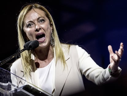 Giorgia Meloni, en el mitin de cierre de su campaña, el viernes en Roma.