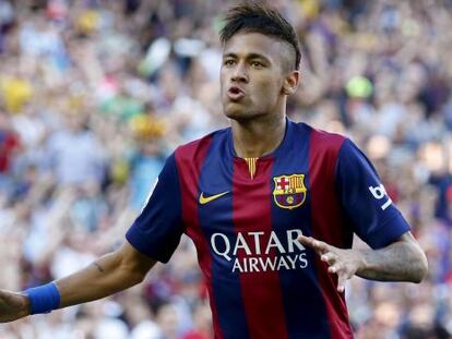 Neymar celebra un gol con el Barcelona.