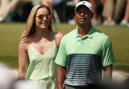 Lindsey Vonn y Tiger Woods, en el torneo de golf de Augusta a principios del mes de abril.