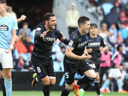 Zubeldia celebra su gol ante el Celta de Vigo, el segundo de la Real Sociedad.