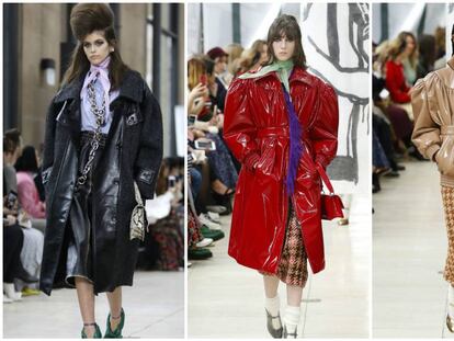 Tres modelos en el desfile de Miu Miu en la Semana de la Moda de París.