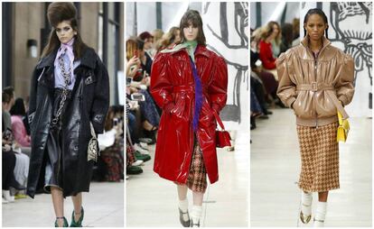 Tres modelos en el desfile de Miu Miu en la Semana de la Moda de París.