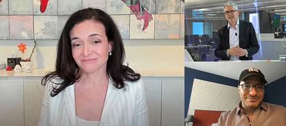 Intervención virtual de Sheryl Sandberg, directora ejecutiva de Facebook y embajadora de Code.org, y Hadi Partovi (derecha y abajo), fundador y consejero delegado de Code.org, en el diálogo 'La educación como palanca para un desarrollo igualitario y sostenible', moderado por el director de EL PAÍS, Javier Moreno.
