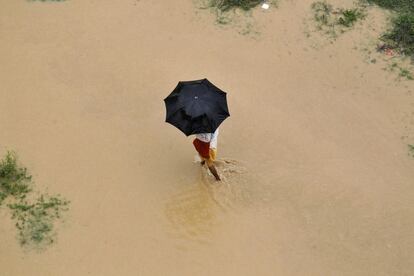 Las lluvias monzónicas causan el desbordamiento del río Ganges en la ciudad india de Allahabad.