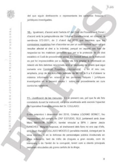 Auto dictado por la juez andorrana Maria Àngels Moreno Aguirre el pasado 1 de agosto sobre el abogado mexicano Juan Ramón Collado.