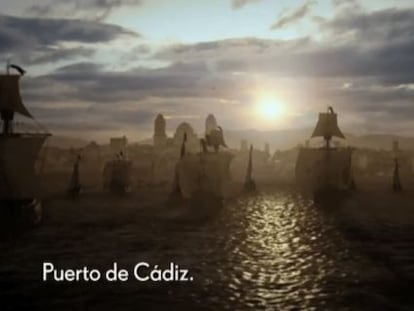 Fotograma de la serie &#039;Isabel&#039;, con el gazapo de la Catedral de C&aacute;diz.