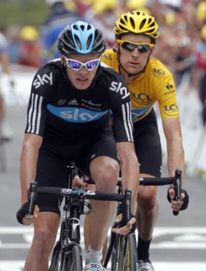 Froome y Wiggins, en la meta de Peyragudes