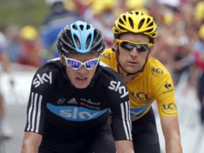 Froome y Wiggins, en la meta de Peyragudes