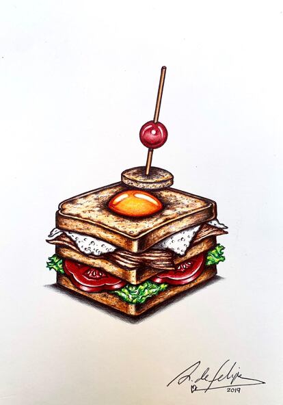 Sándwich club pintado por Antonio de Felipe para la exposición Art Pocket