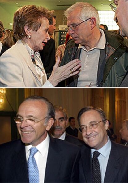 Arriba, la vicepresidenta primera, María Teresa Fernández de la Vega, y Josep Borrell. Abajo, el director de La Caixa, Isidre Fainé, y el presidente del Real Madrid, Florentino Pérez.