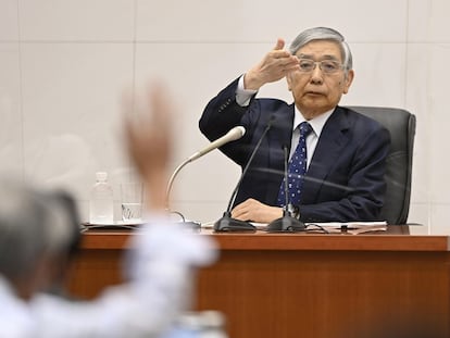 Haruhiko Kuroda, gobernador del Banco de Japón, durante una rueda de prensa este jueves en Tokio.