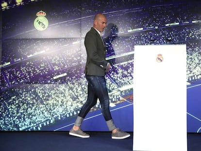 Presentación de Zidane como nuevo entrenador del Real Madrid, en el Santiago Bernabéu, el pasado lunes.