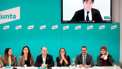 Puigdemont preside telemticamente la reunin de este lunes de la ejecutiva de Junts.