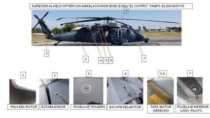 Impactos de bala en el Black Hawk de la Armada.