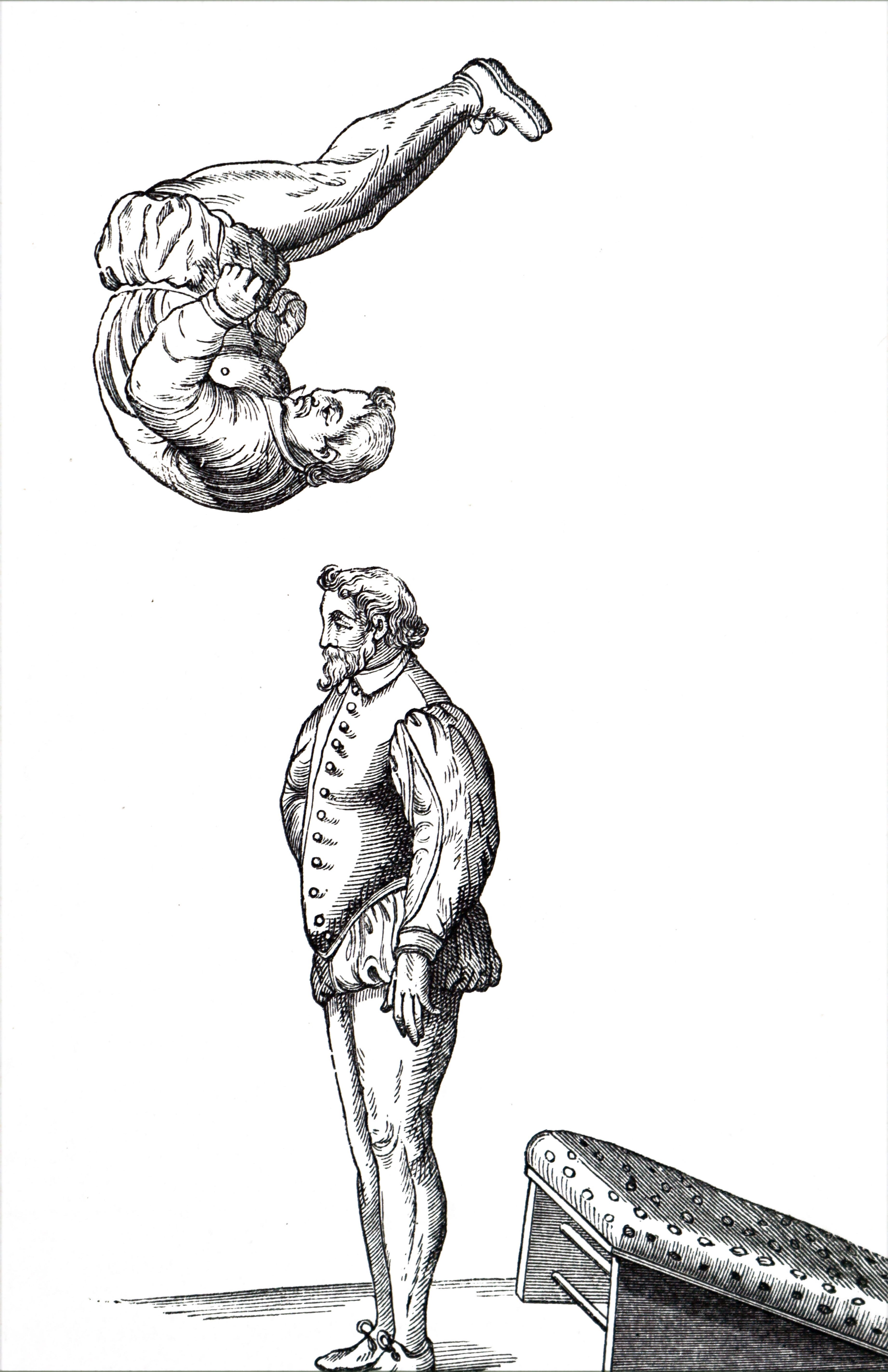 Dos hombres hacen ejercicio en una ilustración del siglo XVI.