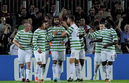 Los jugadores del Celtic celebran el 0 a 1.