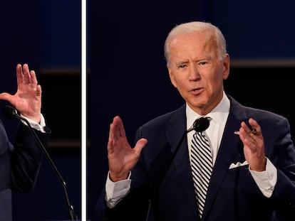 Imagen montada de Donald Trump y Joe Biden en el debate en Case Western University, en Cleveland, Ohio.