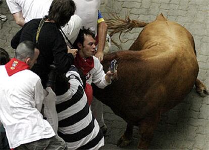 Un toro empitonó a varios mozos en la entrada del callejón.