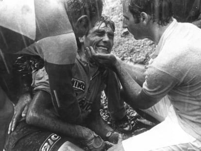 Luis Ocaña, tras su caída en el col de Menté en 1971.