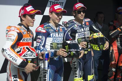 Marc Marquez, saldrá segundo, Jorge Lorenzo, primero y Valentino Rossi tercero.