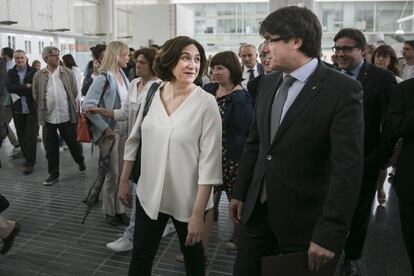 Colau i Puigdemont aquest mat&iacute; a la inauguraci&oacute; del nou edifici de l&#039;Hospital del Mar. 