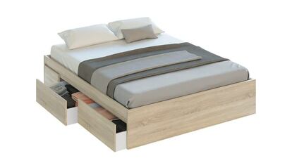 Estructura de cama de madera con cuatro cajones