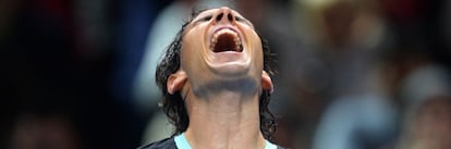 Nadal celebra un triunfo en la Copa de Maestros 2015.