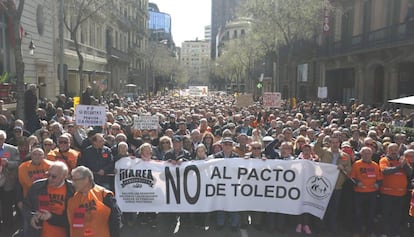 Manifestació dels pensionistes, aquest dissabte a Barcelona.