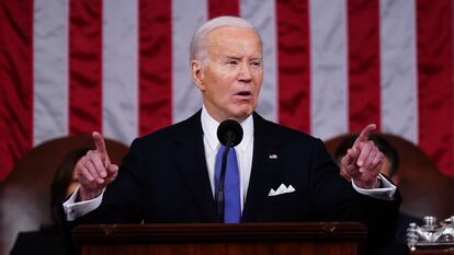 Joe Biden delivers the annual State of the Union address before a joint session of Congress in Washington, DC. 