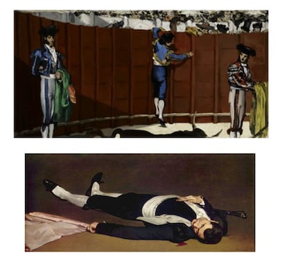 'Episodio de una corrida de toros' de Édouard Manet que tras 1864 cortó y transformó en dos obras diferentes: 'Corrida de toros' que se conserva en el Frick Collection y 'El torero muerto' en la National Gallery of Art de Washington. 