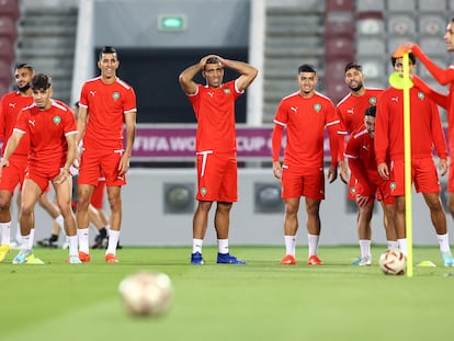 Los jugadores de Marruecos, en el entrenamiento de este martes.