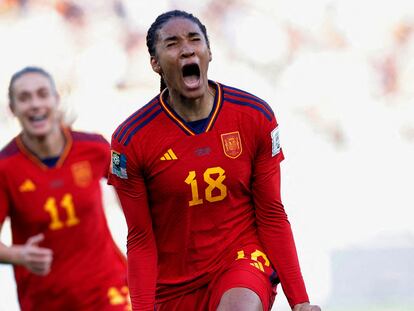 Spain's Salma Paralluelo celebrates scoring their second goal.