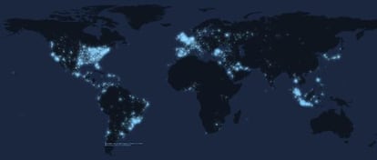 Mapa de los lugares con más tuits.