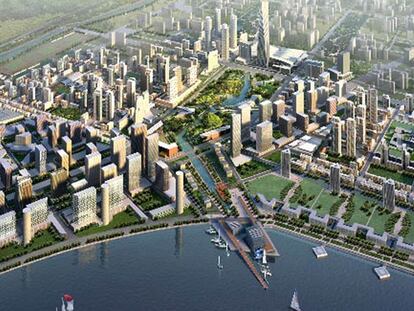 Songdo vista desde el ordenador.