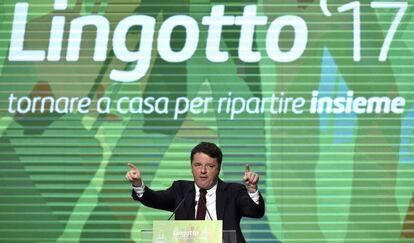 El ex primer ministro italiano, Matteo Renzi, durante la presentación de su candidatura a las primarias del PD.