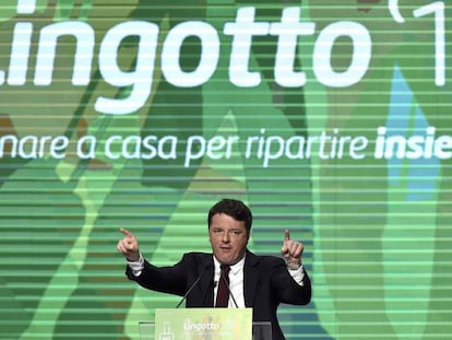 El ex primer ministro italiano, Matteo Renzi, durante la presentaci&oacute;n de su candidatura a las primarias del PD. 