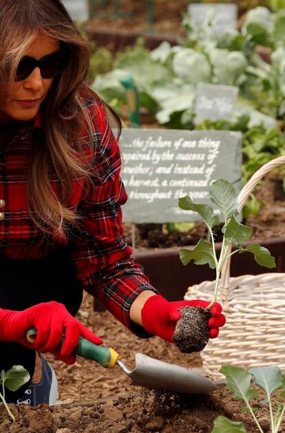 Melania Trump alab la iniciativa que "permite a los ni?os a aprender, al aire libre, lo importante que es comer productos buenos para la salud, mientras conocen la Casa Blanca y su rica historia".