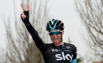 Poels celebra su triunfo en la etapa de la Volta.