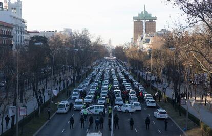 Desalojo de los taxistas de Paseo de la Castellana, el pasado 28 de enero.