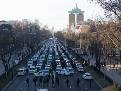 Desalojo de los taxistas de Paseo de la Castellana, el pasado 28 de enero.