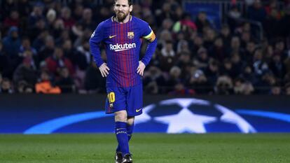 Lionel Messi durante el partido ante el Sporting en el Camp Nou.