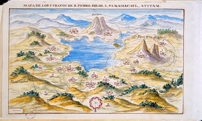 Curatos de San Pedro de la Laguna, Sololá, Panahachel y Atitlán, con los volcanes de Atitlán y Tolimán, en Guatemala. 1768-1770.
