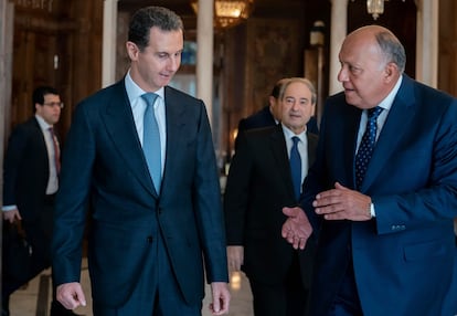 Bachar el Asad y el ministro egipcio de Exteriores, Sameh Shoukry, recientemente en Damasco.