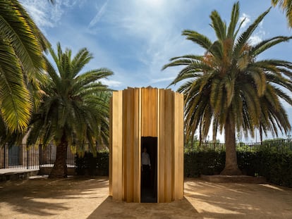 Fachada externa del pabellón ideado para el festival de arquitectura efímera Concéntrico de Logroño.