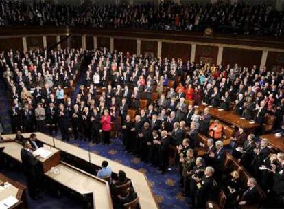 Barack Obama, durante el discurso pronunciado ayer ante el pleno del Congreso estadounidense.