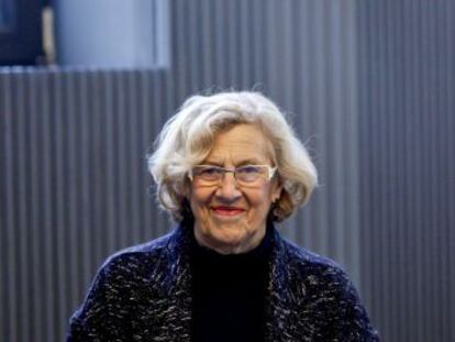 Esmorzar informatiu de Carmena a l'Ajuntament, divendres passat.