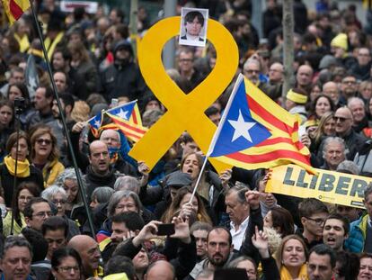 Manifestación en Barcelona contra la detención de Puigdemont, en marzo.