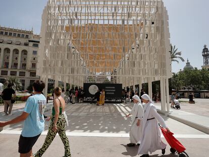 Imagen exterior del Àgora València, que este jueves ha sido inaugurada y abierta al público como pabellón de València Capital Mundial del Diseño 2022.