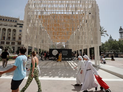 Imagen exterior del Àgora València, que este jueves ha sido inaugurada y abierta al público como pabellón de València Capital Mundial del Diseño 2022.