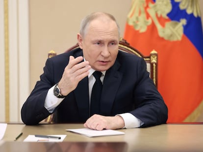 El presidente ruso, Vladímir Putin, durante un acto por videollamada este jueves.